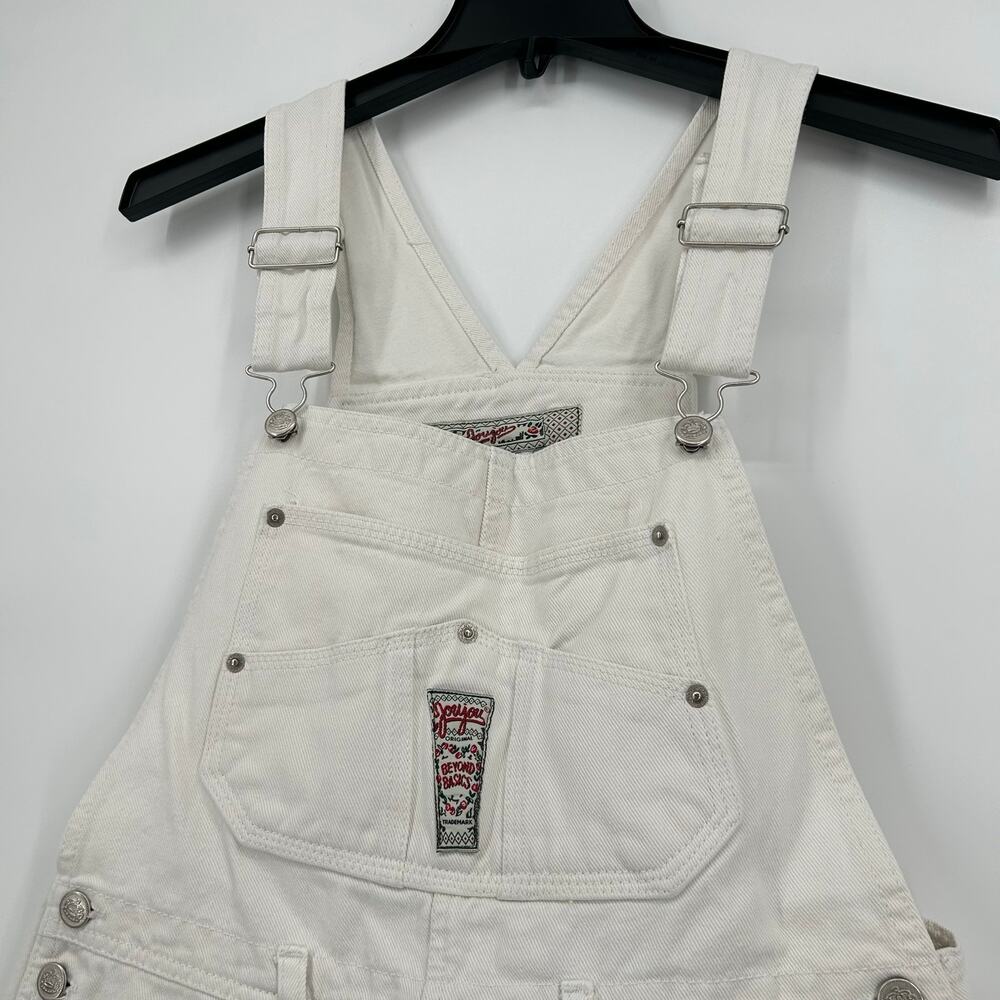 Vintage 80s 90s Women's JouJou White Denim Bibs Overalls Shortalls Size Large - Picture 2 of 11